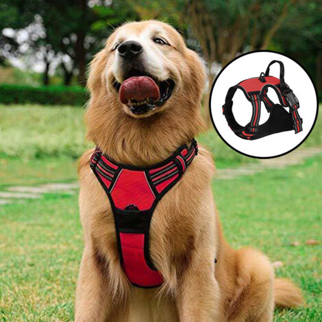 Harnais Chien Arnais Rouge Anti Traction Réfléchissant Gilet Réglable pour Chien, Attache Devant Crochet de Laisse pour Randonnée Trajet Voiture, M , LAOA