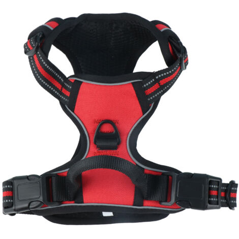 Harnais Chien Arnais Rouge Anti Traction Réfléchissant Gilet Réglable pour Chien, Attache Devant Crochet de Laisse pour Randonnée Trajet Voiture, M , LAOA