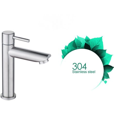 Robinet D'eau Froide En Acier Inox 304 - Hauteur Bec 9,34 Cm, Pour Lavabo Salle De Bain Ou Cuisine, Design Anti-éclaboussures, Facile à Installer