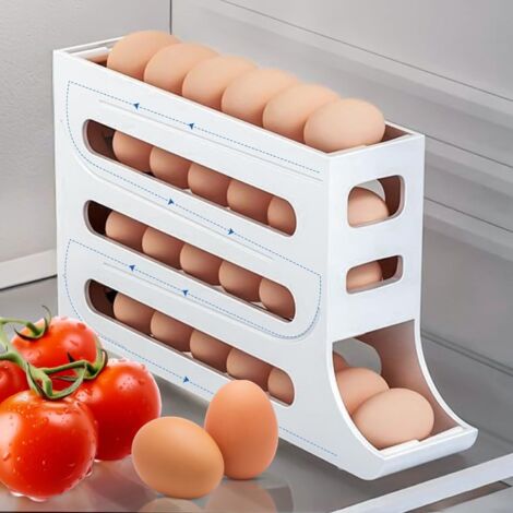 Rangement Oeufs,Frigo Distributeur Oeuf 4 Niveaux Distributeur D'œufs Pour Réfrigérateur Distributeur D'oeufs Roulant Pour Réfrigérateur Economiseur D'espace Egg Tray (Blanc) (1/5)