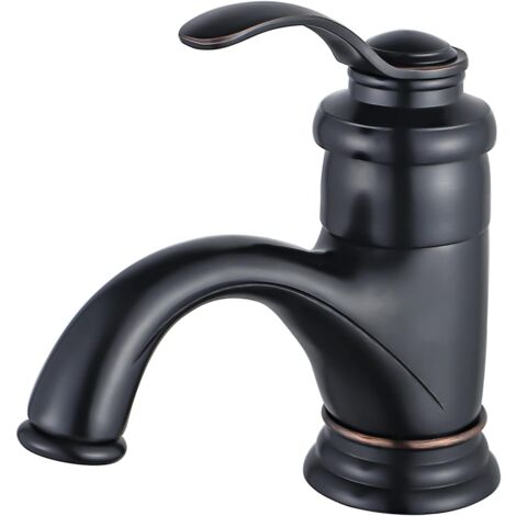 LAOA Robinet de salle de bain noir rétro, robinet de lavabo antique, robinet d'évier nostalgie, mitigeur de salle de bain monocommande en laiton pour salle de bain bronze brossé (1/5)