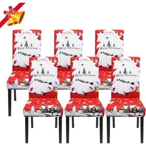 LAOA Housse de Chaise Noël Lot de Chaise Salle à Manger Extensible,Housse de Chaise Universelle Lavables,Couverture de Chaise pour Décor Salle à Mangerde Noël Festival(Rouge/Père Noël,par 6) (1/5)