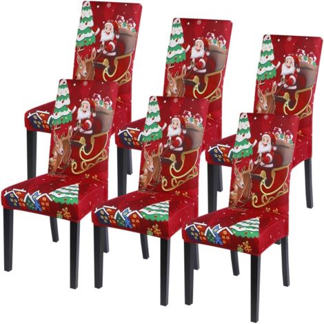 LAOA Lot de 1/2/4/6 Housse de Chaise Noël Imprimé Housse de Salle à Manger Stretch Couverture de Chaise Extensible Elastique Cuisine Décoration Fête Dîner (1/5)