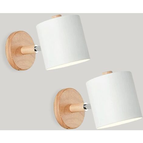 LAOA Applique Murale Interieur E27 Réglable Lampe Murale en Bois Applique avec Abat-jour en Métal Plafonnier Luminaire Enfant pour Chevet Bureau Salon Lecture (Blanc, 2pcs) (1/5)