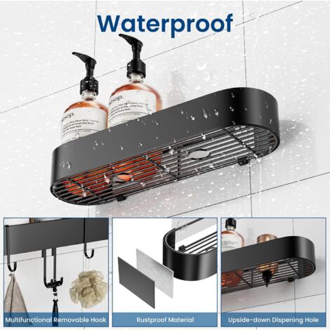 Étagère Douche Sans Perçage 5 Pièces - Avec 2 Boîtes Latérales Et Crochets - Rangement Salle De Bain Et Cuisine Noir