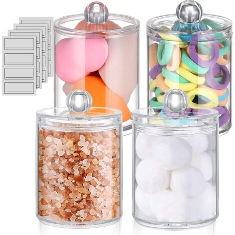 LAOA Lot de 4 supports distributeur de coton distributeur coton tige salle de bain Boîte à Coton bocal coton Les Accessoires de Nettoyage de Cosmétique Maquillage Organisateur Transparent (1/5)