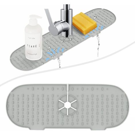 LAOA Tapis de robinet en silicone, protection anti-éclaboussures en silicone pour robinets de cuisine, tapis de séchage pour protéger les cuisines et salles de bain, plans de travail et sols, gris (1/5)
