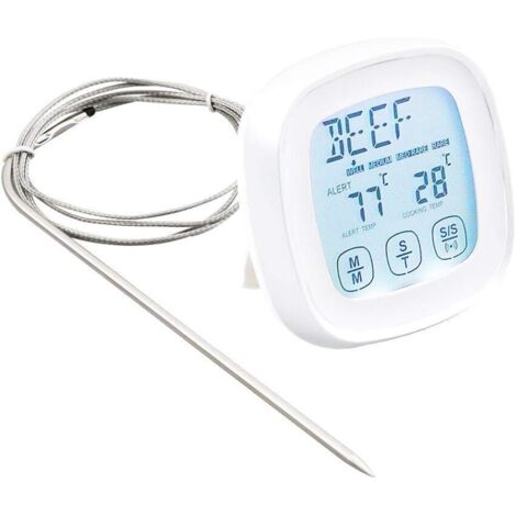 LAOA Thermomètre à viande Thermomètre à lecture instantanée pour aliments Thermomètre de cuisson numérique avec sonde d'alarme minuterie pour four, cuisine, gril, fumoir - Blanc (1/5)