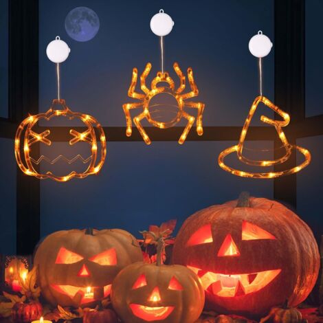 LAOA Lumières d'Halloween, 3 Pièces Citrouille Araignée Chapeaux de Sorcière Lumières Suspendues de Fenêtre LED, Décoration d'Halloween à Piles pour Halloween Fête Intérieur Maison Mur Décorations (1/5)