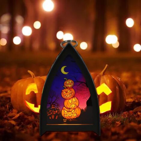 Lanterne d'halloween Veilleuse LED Lanterne d'halloween Lanterne à Bougie décoratives Petites Lumières d'halloween Portables Lampe à Vent Suspendue Halloween Bougies sans Flamme Scintillante à LED (1/5)