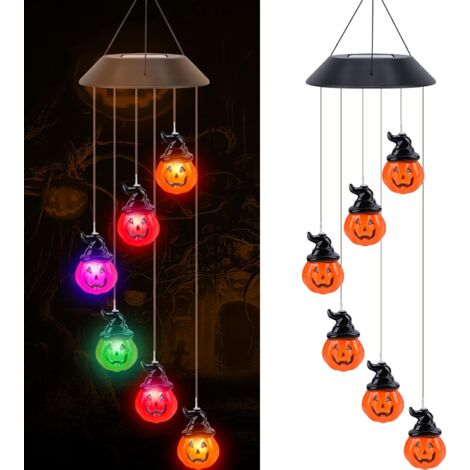 Décorations de Citrouille d'halloween, Carillons Éoliens Solaires de Citrouille Multicolores LED Étanches Lumières Halloween pour Enfants Cadeaux Décor Extérieur pour Porche, Cour, Jardin (1/5)