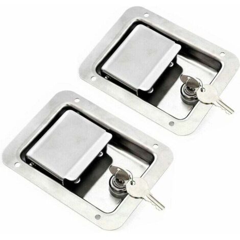 Lucky-88 – Pack de 2 loquets à ressort en acier inoxydable – Serrure avec clé – Poignée affleurante pour remorque de porte RV (1/5)