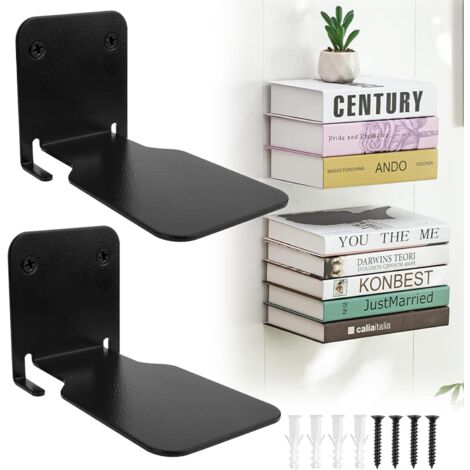 LAOA Lot de 2 étagères invisibles : bibliothèques suspendues, flottantes, murales flottantes pour chambre à coucher, étagère flottante, en métal, stable, pour bureau, cuisine (noir) (1/5)