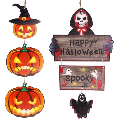 LAOA Panneau de Bienvenue Halloween en Bois,Décoration de Panneau en Bois Happy Halloween, Panneau Suspendu Halloween,Halloween Ornement décorations pour Halloween décor à la Maison(2 Pièces) (1/5)