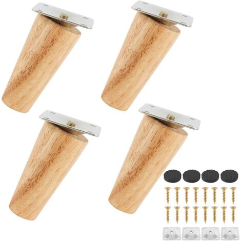 Laoa – Lot de 4 pieds de canapé en bois d'hévéa massif 8 cm – Fixation sécurisée avec vis automatiques – Charge jusqu'à 100 kg par pied (1/5)