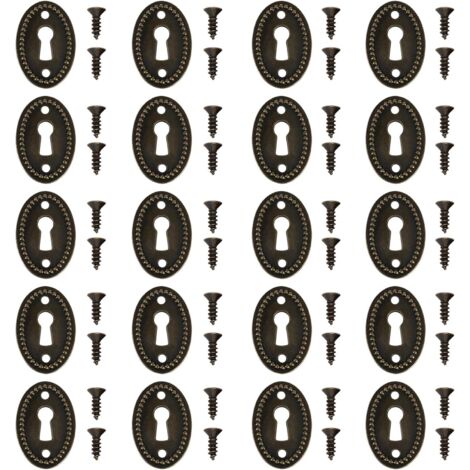 LAOA 20pcs Couvercles de Trou Serrure Ovales Antiques avec Vis de Fixation Plaques d'écusson Trou pour Tiroir de Porte d'armoire Coffre 36.5x24mm (1/5)