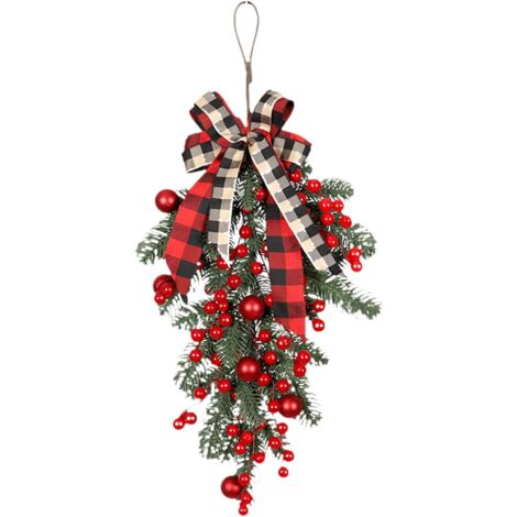 Déco de Noël pré éclairée sans Fil de noël de 23.6 Pouces couronnes de Larmes artificielles pour Porte d'entrée décor de fenêtre Murale extérieure Couronne Fleur Suspendre (B One Size) (1/5)