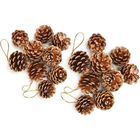 18 pièces cônes de pin Ornements naturels avec des Cordes Parti Suspendus Artisanat Couleurs/Argent pour la décoration de Sapin de Noël, 2 Taille Style-1 (1/5)
