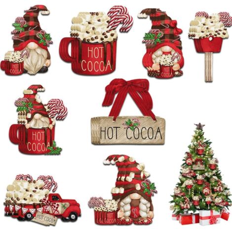 Suspensions pour Sapin de Noël,24 pcs Pendentif de Noël Set de lutins Décoration Arbre de Noël Pendentifs de Noël en Bois pour la décoration de l'arbre de Noël Ornements Bonhomme (1/5)