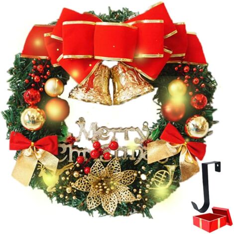 Couronne de Noël Décoration Lumineuse, Intérieur LED a Pile Mode 8 avec Illuminé Guirlande de Sapin Noël Couronne de Fleurs pour Porte Cheminee Mur ou Fenêtre (12inch = 30cm,Floral doré) (1/5)