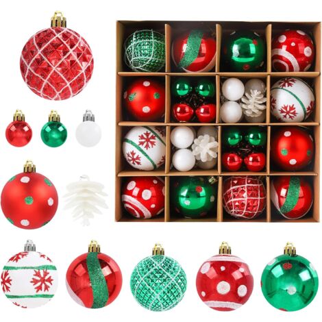 Lot de 42 Boules de Noël, Boules de Noël à Suspendre, Ensemble de Décoration de Sapin de Noël, Peinture délicate sur Le Thème de Noël et Pendentifs de Sapin de Noël Scintillants Décoratifs Red-Green (1/5)