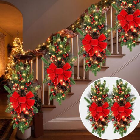 LAOA Lot de 2 guirlandes artificielles de Noël 24 x 24 cm sans fil pour escalier, guirlande de porte, escalier, décoration de jardin (baies) (1/5)