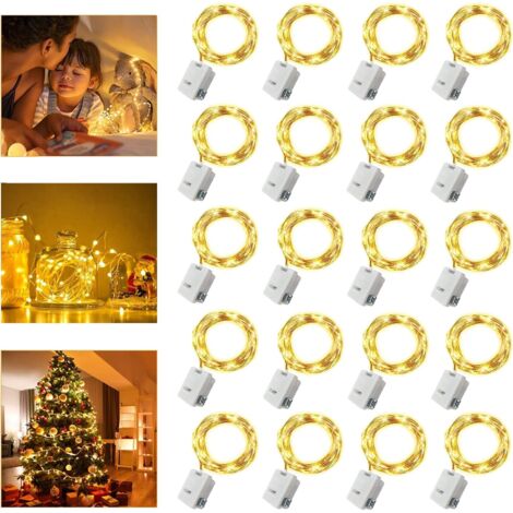 LAOA Lot de 20 Guirlande Lumineuse à piles, 2m 20 LEDs Fée Chaîne Lumières, Guirlande en Cuivre Étanche, pour bouteille, Mariage, Fête, Noël, Chambre Guirlande Lumineuse(Blanc Chaud) (1/5)