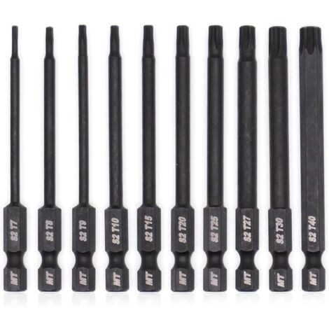 Jeu d'embouts Torx pour tournevis, perceuses et clés à chocs, résistant à la température, traitement thermique avancé, revêtement phosphaté, 8 cm, 10 pièces (1/5)