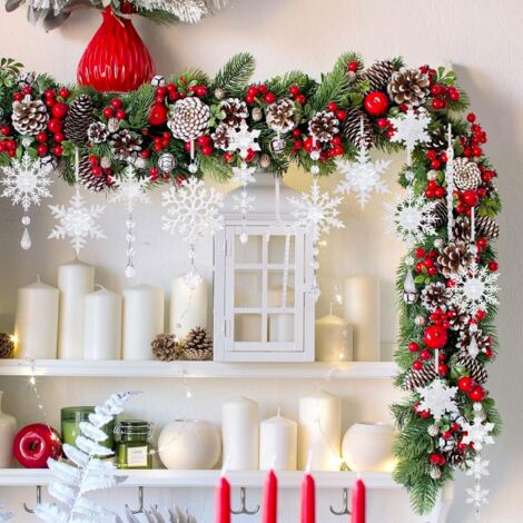 COM-FOUR 12 Pendentifs Flocons De Neige Transparents 10cm - Décoration Sapin Noël Avec Cordon