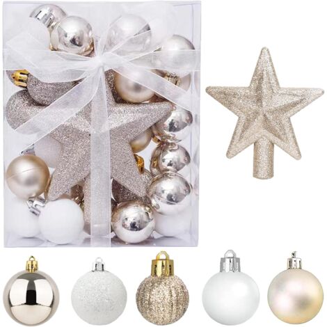 30 Pcs Mini Boules de Noël avec Cintre, 3CM Petites Boules de Noël Or et Blanc Boules Mini Sapin de Noël de Table Décorations de Sapin de Noël Ensemble (1/5)