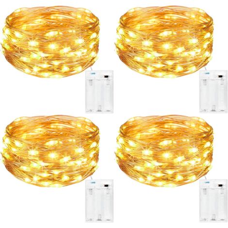 LAOA  Guirlande Lumineuse [Lot de 4], Mini Guirlande LED a Pile 5m 50 LEDs Intérieur et Extérieur Décoration Lumière pour Chambre Noël Mariage Soirée Maison Jardin (Blanc Chaud) (1/5)
