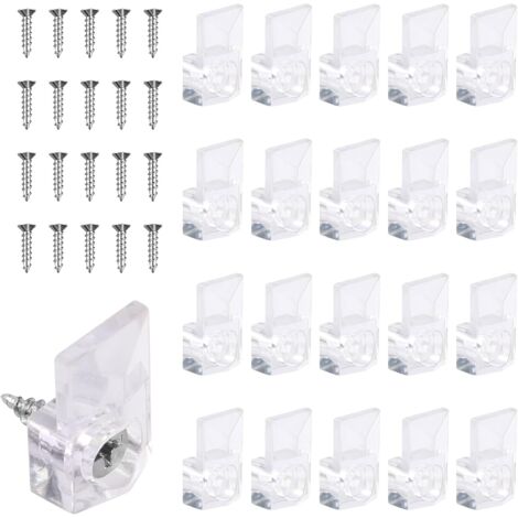 Lot de 20 supports de miroir pour le mur, supports de miroir pour montage mural, clips de suspension de miroir, matériel de suspension de miroir en cristal en plastique transparent, kit sans cadre pou (1/5)