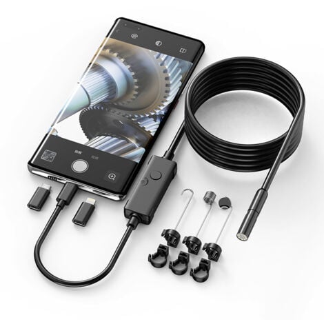 Vexloria Endoscope D'inspection, Camera Endoscopique 1920P HD Serpent Double Objectif, Endoscope Type C, IP68 Etanche Caméra Avec 8 Lumières LED Pour Smartphone Android Et IOS, IPhone, IPad (5 M
