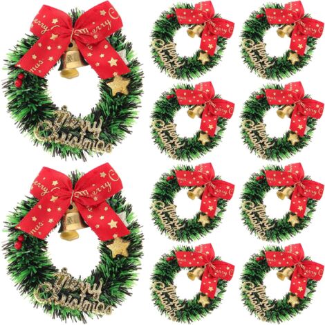 LAOA Lot de 10 mini couronnes de Noël artificielles avec nœuds et cloches 6,5 cm Couronnes miniatures pour travaux manuels Décorations de maison de poupée Ornements à suspendre pour arbre de Noël (1/5)
