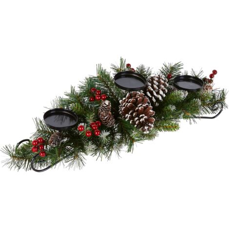 Centre de table artificiel de Noël LAOA  Comprend 3 bougeoirs, des baies rouges, des pommes de pin et une base en acier  Baies givrées - 30 pouces (1/5)