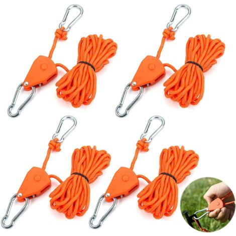 4 Pièces Corde Robuste Cliquet,4 m Réfléchissant Corde à Cliquet,4 mm Corde Tente Camping,Corde à Cliquet avec Crochets Réglable,Tendeur de Corde à Cliquet Réfléchissante pour Tentes, Auvents (1/5)