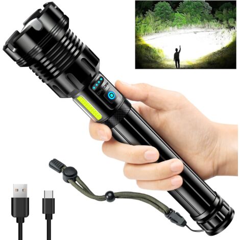 Lampe de poche LAOA 2024 à haute luminosité rechargeable avec lampe de travail COB, lampe de poche LED super lumineuse 990 000 lumens, lampe de poche tactique étanche IPX7 et zoomable pour les urgence (1/5)