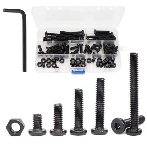 LAOA Lot de 80 vis à tête creuse hexagonale noire 1/4"-20 et écrous hexagonaux 1/4"-20, 3/8" 5/8" 1" 1-1/4" 2" (1/5)