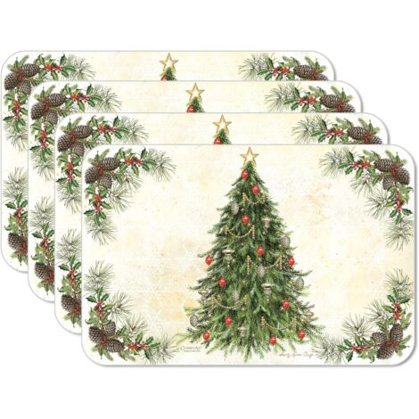 LAOA Lot de 4 sets de table réversibles en plastique souple et facile d'entretien Motif sapin de Noël vintage Fabriqué aux États-Unis (1/5)