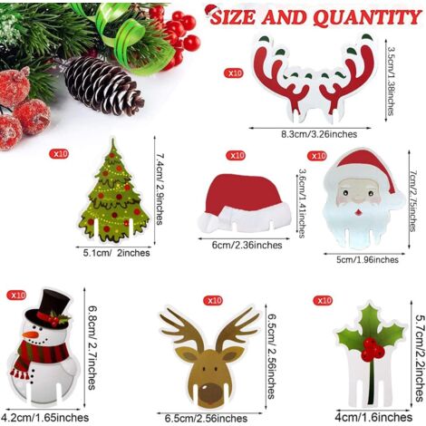 Vaisselle Noel Anguxer 80 Pcs Marqueurs De Verre à Vin De Noël - Cartes De Coupe Pour Marquer Les Verres De Vos Invités - Diverses Formes Réutilisables Verre Vin