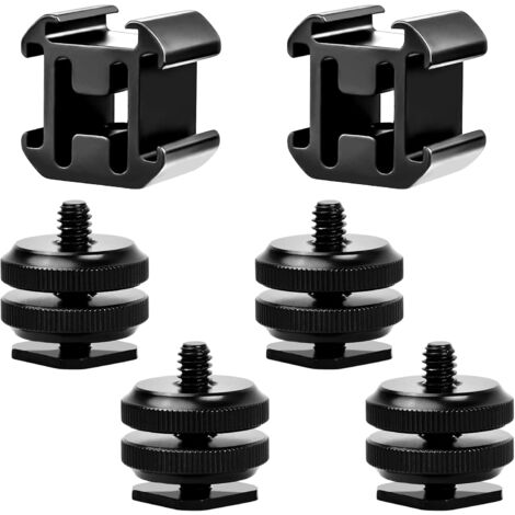 6Pcs Hot Shoe Mount Adapter For Triple Cold Shoe Mount Hot Shoe Mount 1/4"-20 For Reflex, Digital, Camera Equipment Microphone, Monitor, Recorder, Audio (Black - View #5