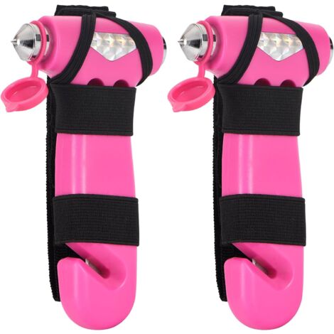 Lot de 2 marteaux de sécurité pour voiture, marteau d'évacuation d'urgence rose avec brise-vitre et coupe-ceinture de sécurité (1/5)