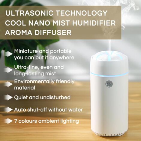Humidificateur Portable 280ml - Diffuseur Huiles Essentielles - Batterie 1800mAh - Pour Voiture, Chambre, Bureau