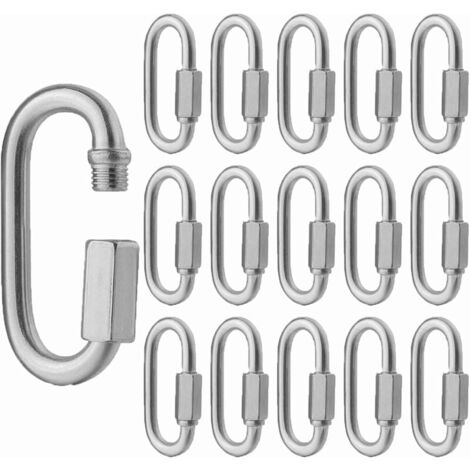 10 Maillons Rapides Inox M6 - Mousquetons à Vis Pour Camping, Hamac, Balançoire...