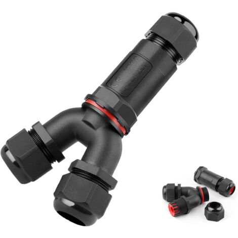 Boîte de Jonction Étanche en Forme de Y, Connecteur de Câble 3 Voies en Nylon Ip68, Connecteur de Câble Extérieur, Noir, pour Câble 8mm-16mm (1/5)