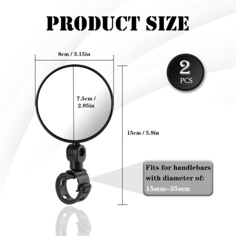 2 Rétroviseurs Vélo Convexes – Rotatifs 360°, Pour Guidon 14,8-20 Mm | VTT, Vélo Route, Trottinette, Pliables