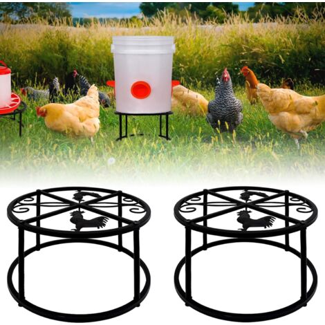 2 supports en métal pour abreuvoirs à poulets, support robuste avec 4 pieds en fer antirouille, support rond pour poulaillers, volailles, intérieur et extérieur (1/5)