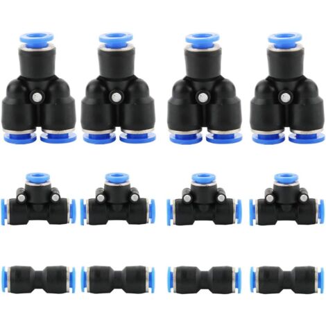 LAOA 12 pcs Pneumatique Raccords de Tuyau Raccord, fixations pneumatique Push dans, Tuyau d'air pneumatique Raccord, 1/4 inch (6mm : Y+T+I Type Combo) (1/5)