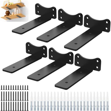 LAOA Lot de 6 Etagere Murale,Support D'étagère Murale,Supports Angulaires Droits de 90 Degrés,Supports d'étagère Industriels Noirs,Equerre Charge Lourde,Capacité charge 70 kg(15cm) (1/5)