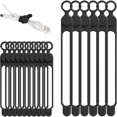 16 Pièces Attaches De Câble En Silicone,Attache Cable Silicone,Silicone Attache Cable,Serre Câbles Silicone,Silicone Cable Ties,Attache Cordon Silicone pour Cordes et Gestion des Câbles (1/5)